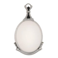 Art Deco Diamant-Onyx-Platin-Lorgnette-Gläser-Anhänger