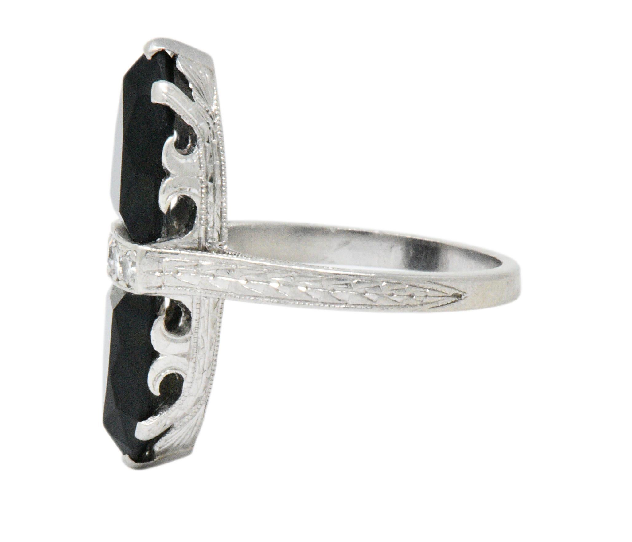 Art Deco Diamond Onyx Platinum Ring In Excellent Condition In Philadelphia, PA