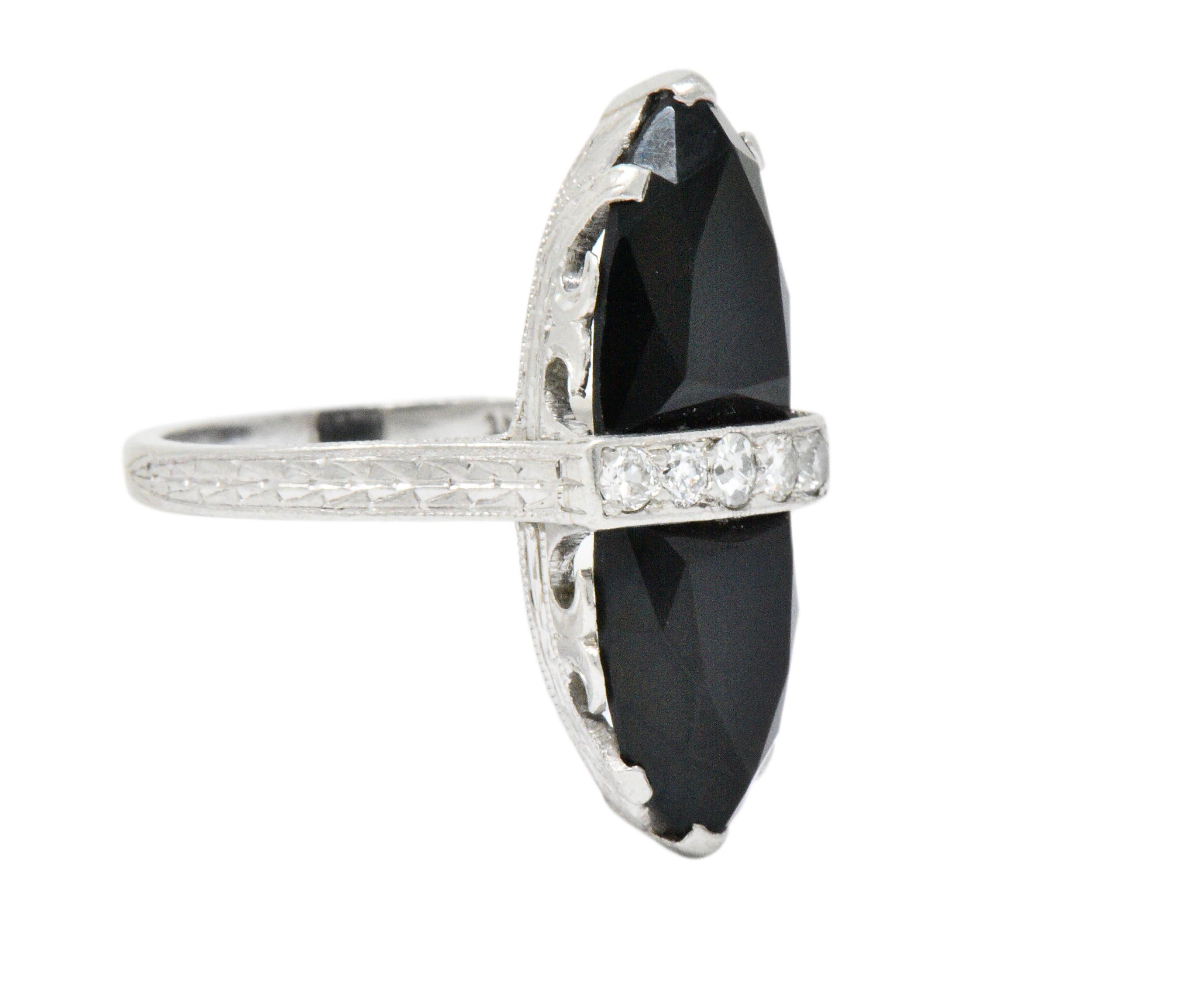 Women's or Men's Art Deco Diamond Onyx Platinum Ring