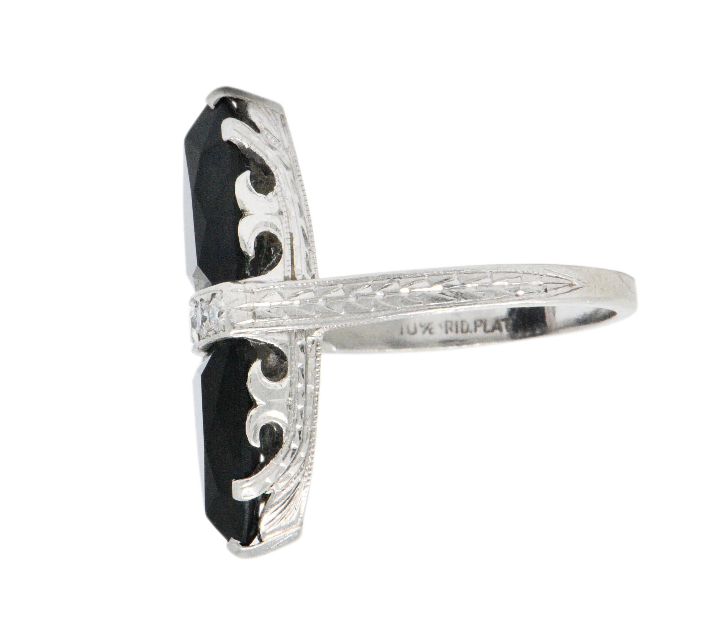 Art Deco Diamond Onyx Platinum Ring 1