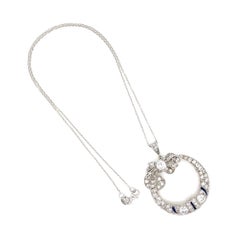 Art Deco Diamond Open Circle Diamond Bow Pendant Necklace Estate Fine Jewelry