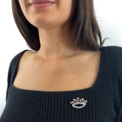 Art Deco Diamond Pearl 18k White Gold Crown Brooch