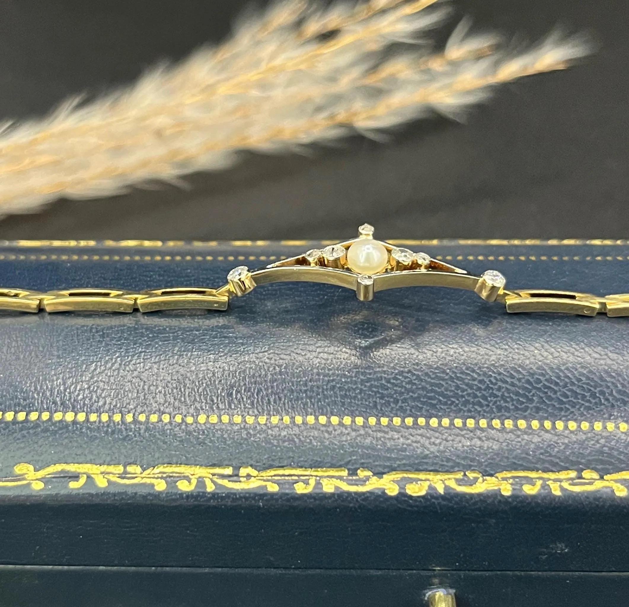 Bracciale Art Deco con diamanti e perle: oro 18 ct.  Platino, Gioielli da sposa, Circa 1920 in vendita 6