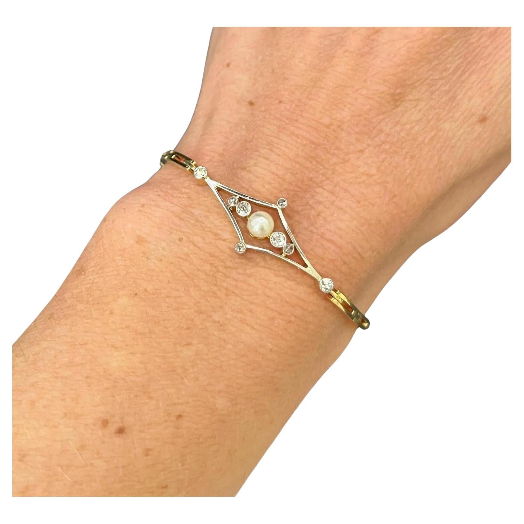 Bracciale Art Deco con diamanti e perle: oro 18 ct.  Platino, Gioielli da sposa, Circa 1920