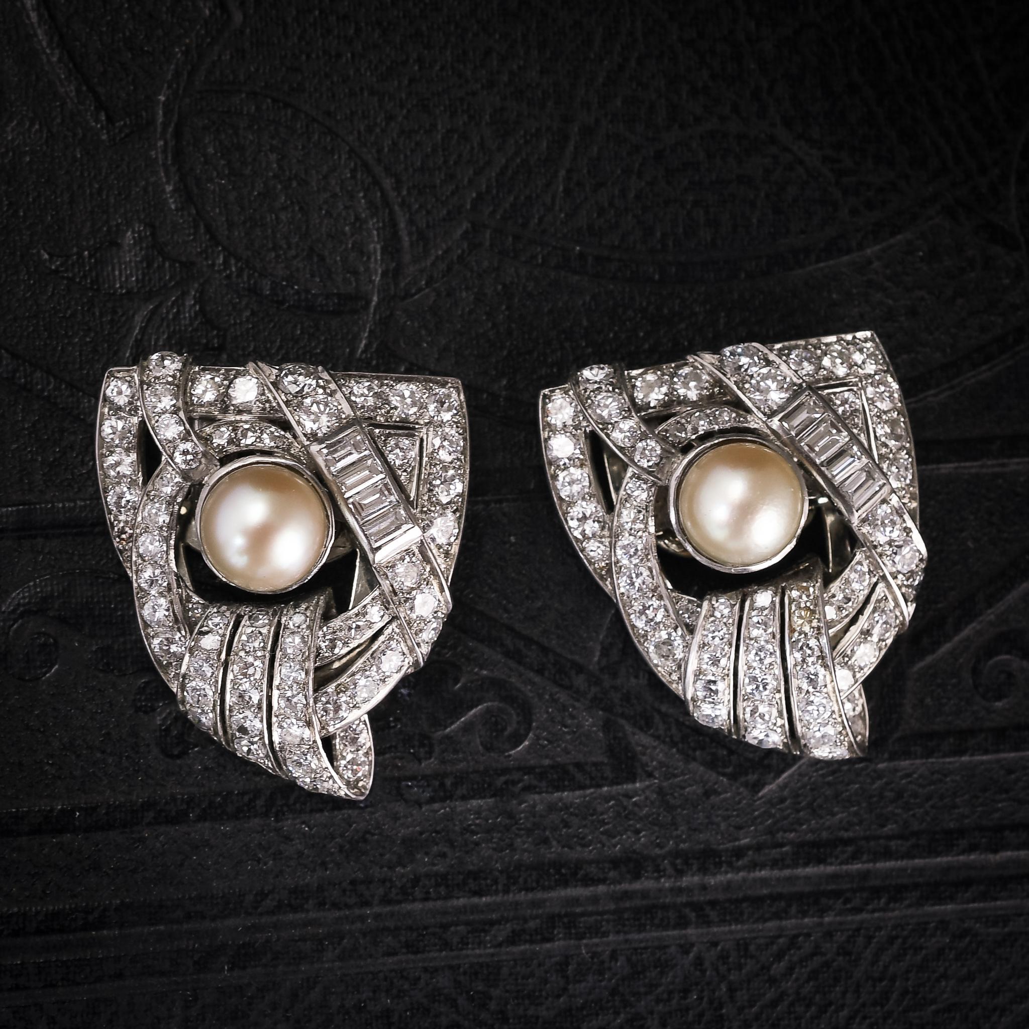 Women's Art Deco Diamond and Pearl Brooch For Sale