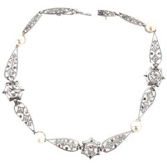 Art Deco Diamond Pearl Filigree Platinum Bracelet