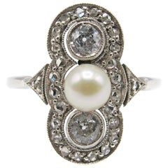 Art Deco Diamond Pearl Gold Ring