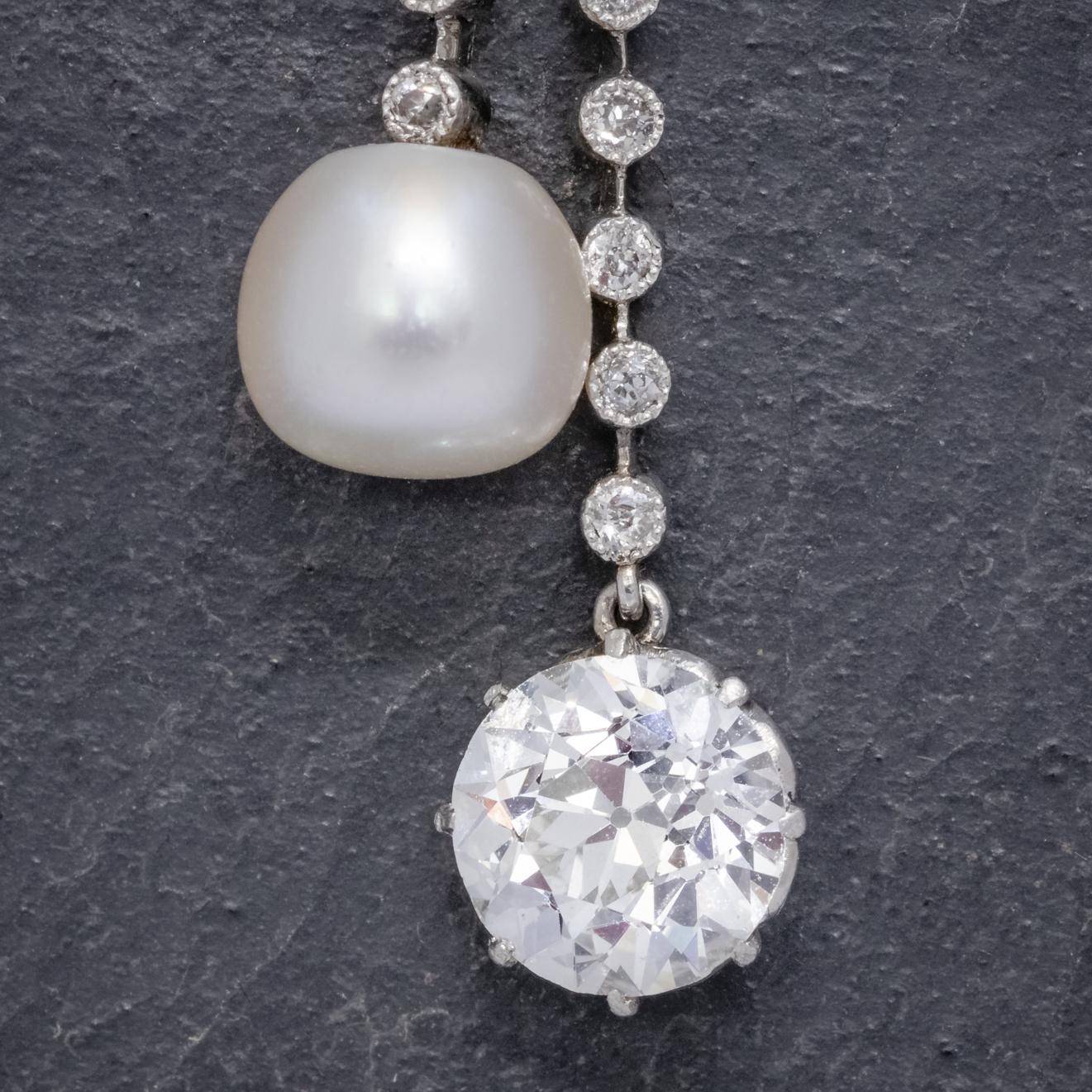 Art Deco Diamant Perle Lilie Lavaliere Halskette 5 Karat Diamant mit Cert im Angebot 3