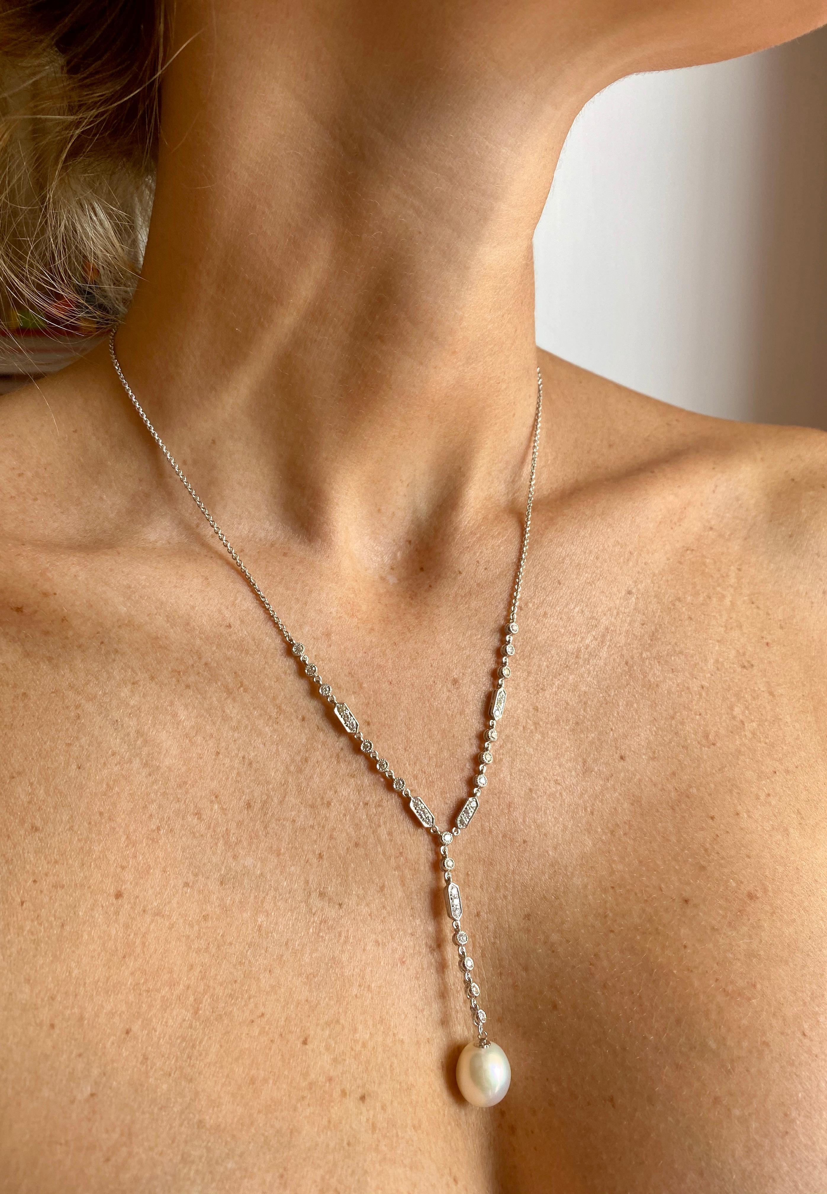 Art Deco Diamant-Perlen-Halskette mit Anhänger Damen im Angebot