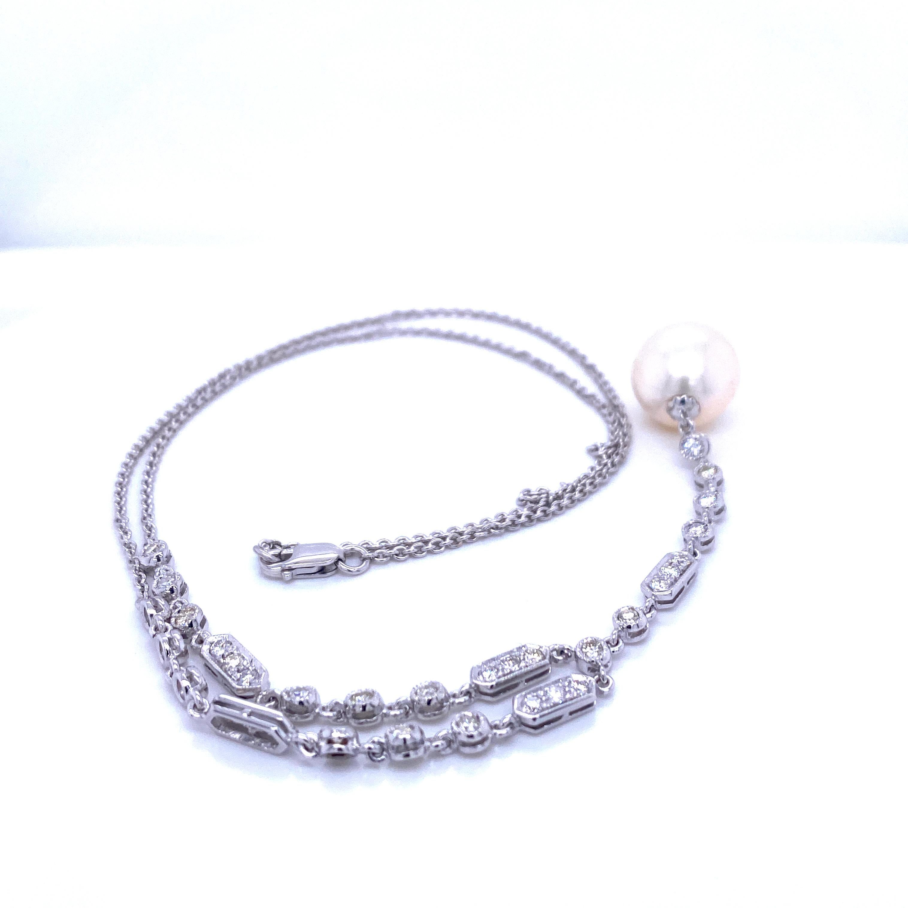 Art Deco Diamant-Perlen-Halskette mit Anhänger im Angebot 1