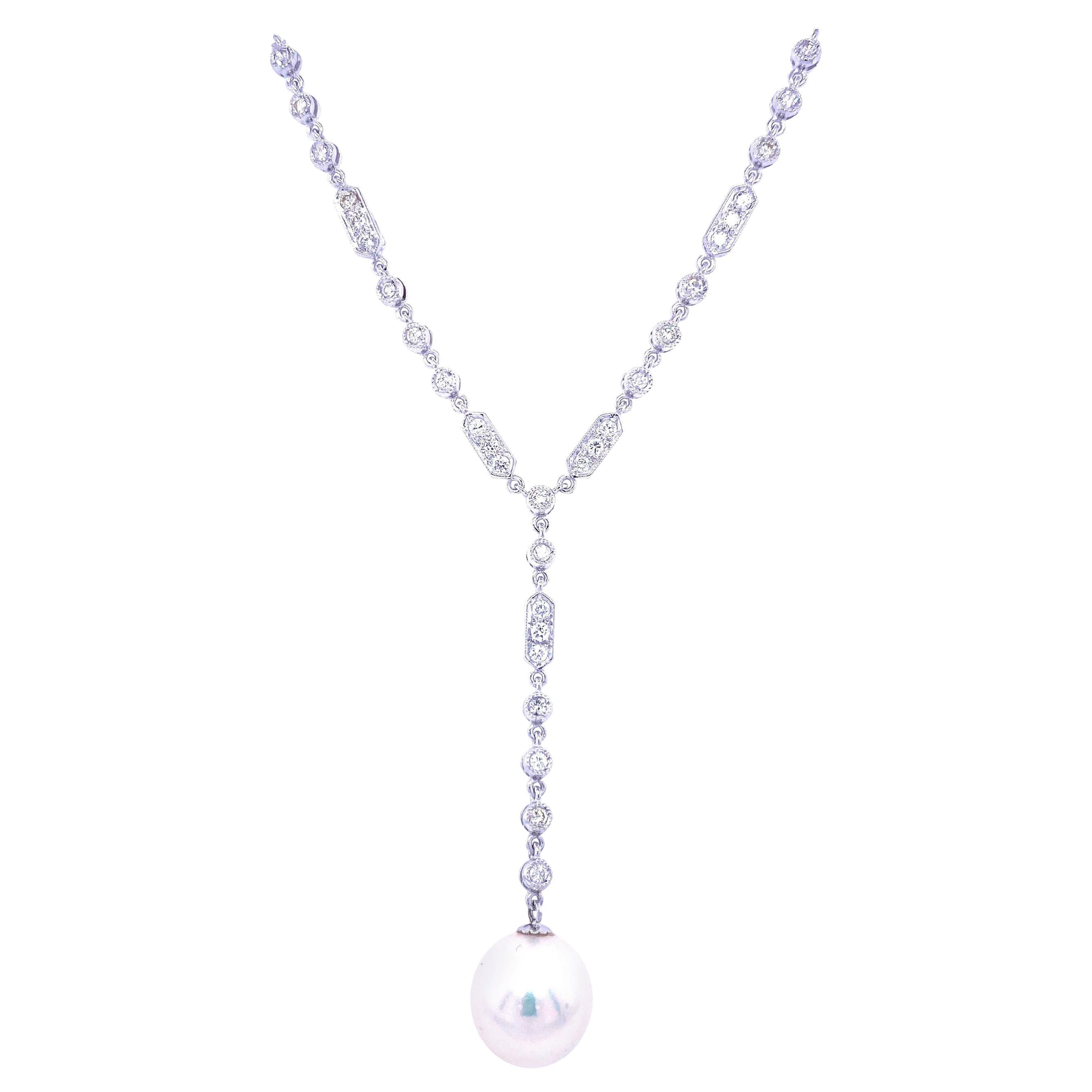 Art Deco Diamant-Perlen-Halskette mit Anhänger im Angebot