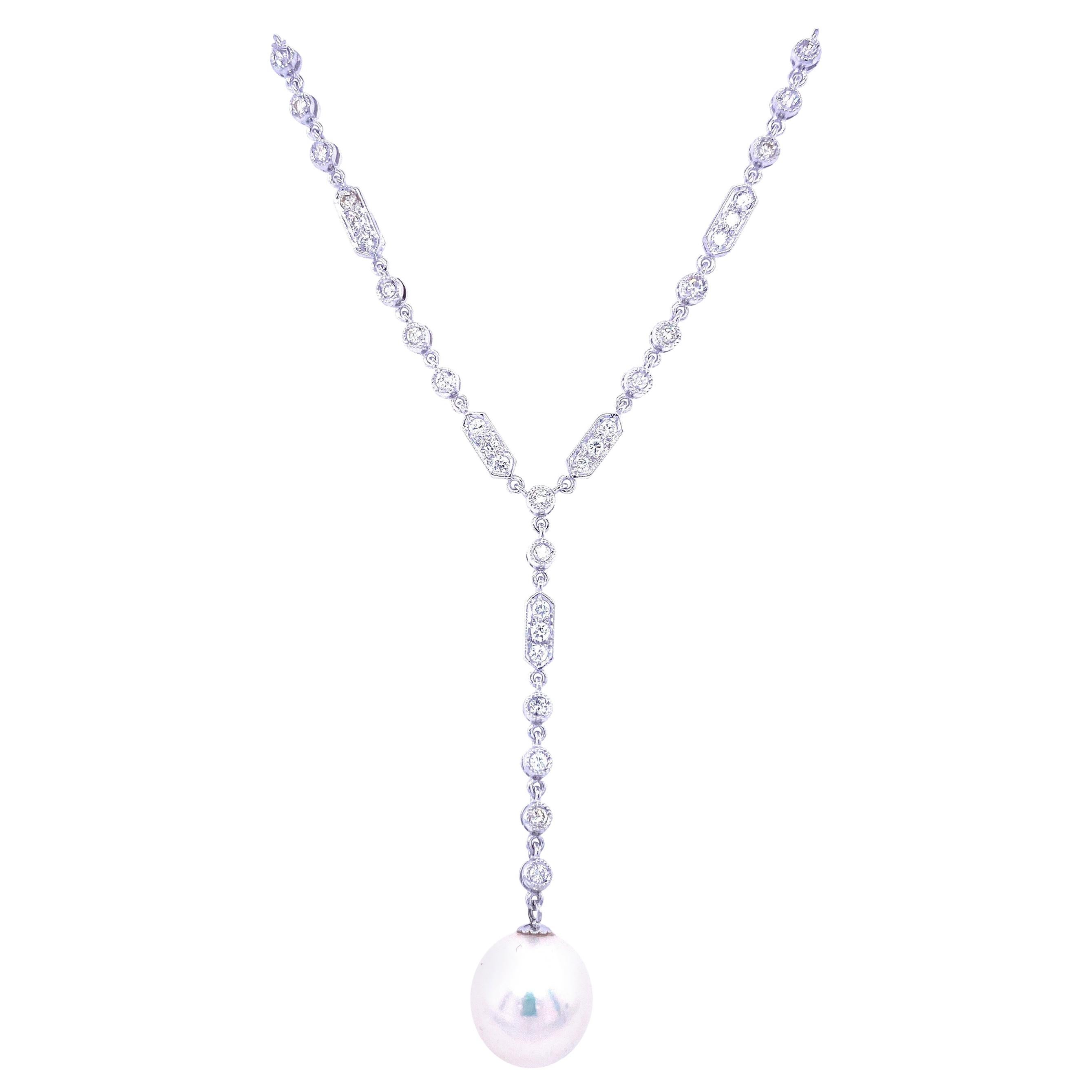 Art Deco Diamond Pearl Necklace Pendant