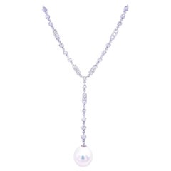 Vintage Art Deco Diamond Pearl Necklace Pendant