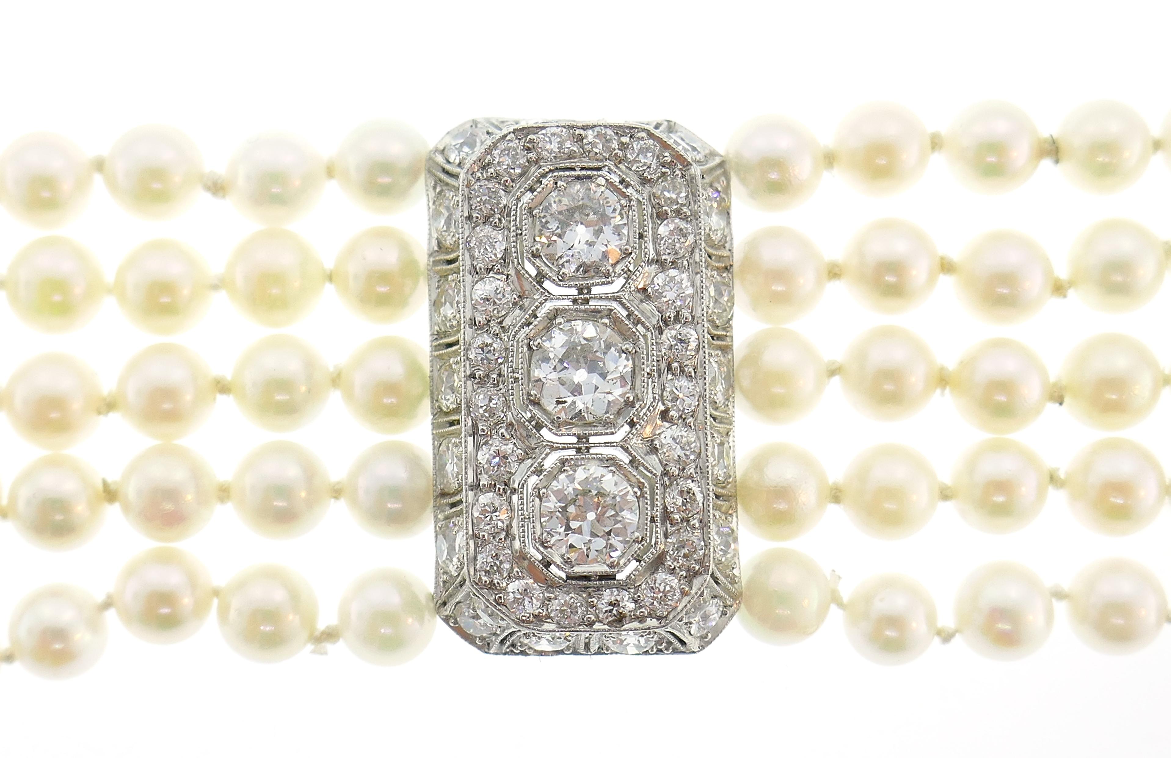 Art Deco Diamond Pearl Platinum Strand Bracelet, 1930s In Good Condition In Beverly Hills, CA