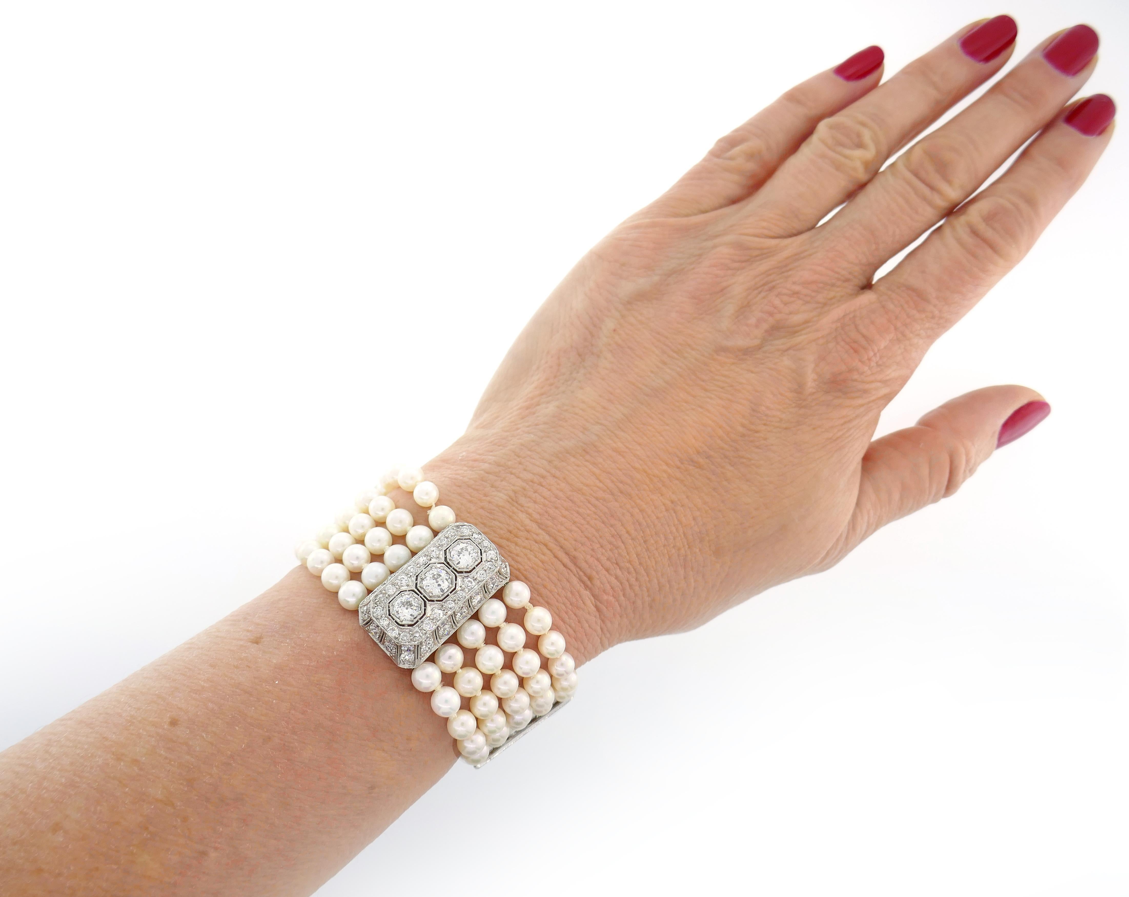 Art Deco Diamond Pearl Platinum Strand Bracelet, 1930s 1