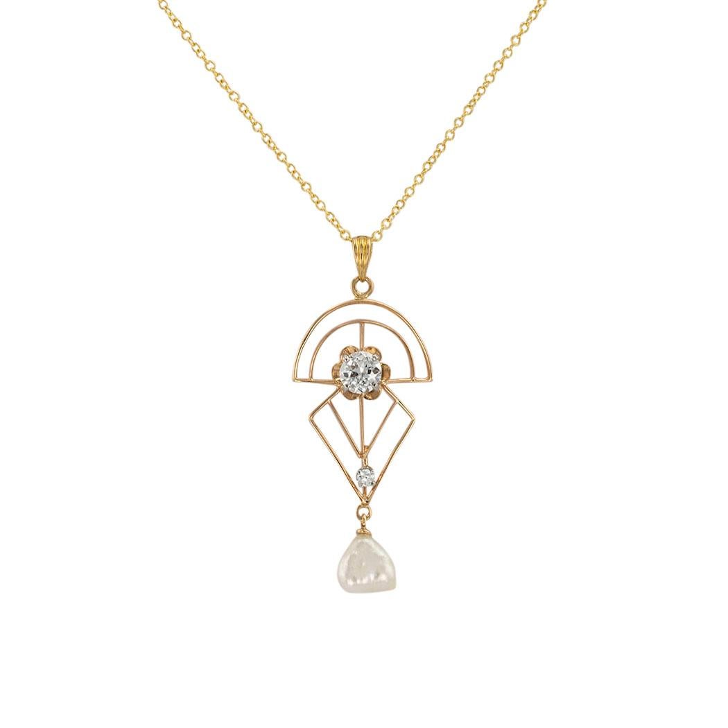 Art Deco old European-cut diamonds pearl and yellow gold lavalier circa 1920.  Clear and concise information you want to know is listed below.  Contact us right away if you have additional questions.  We are here to connect you with beautiful and