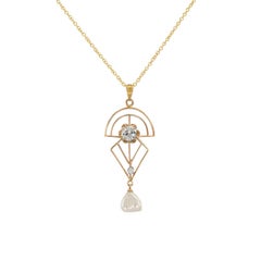 Art Deco Diamond Pearl Yellow Gold Lavalier