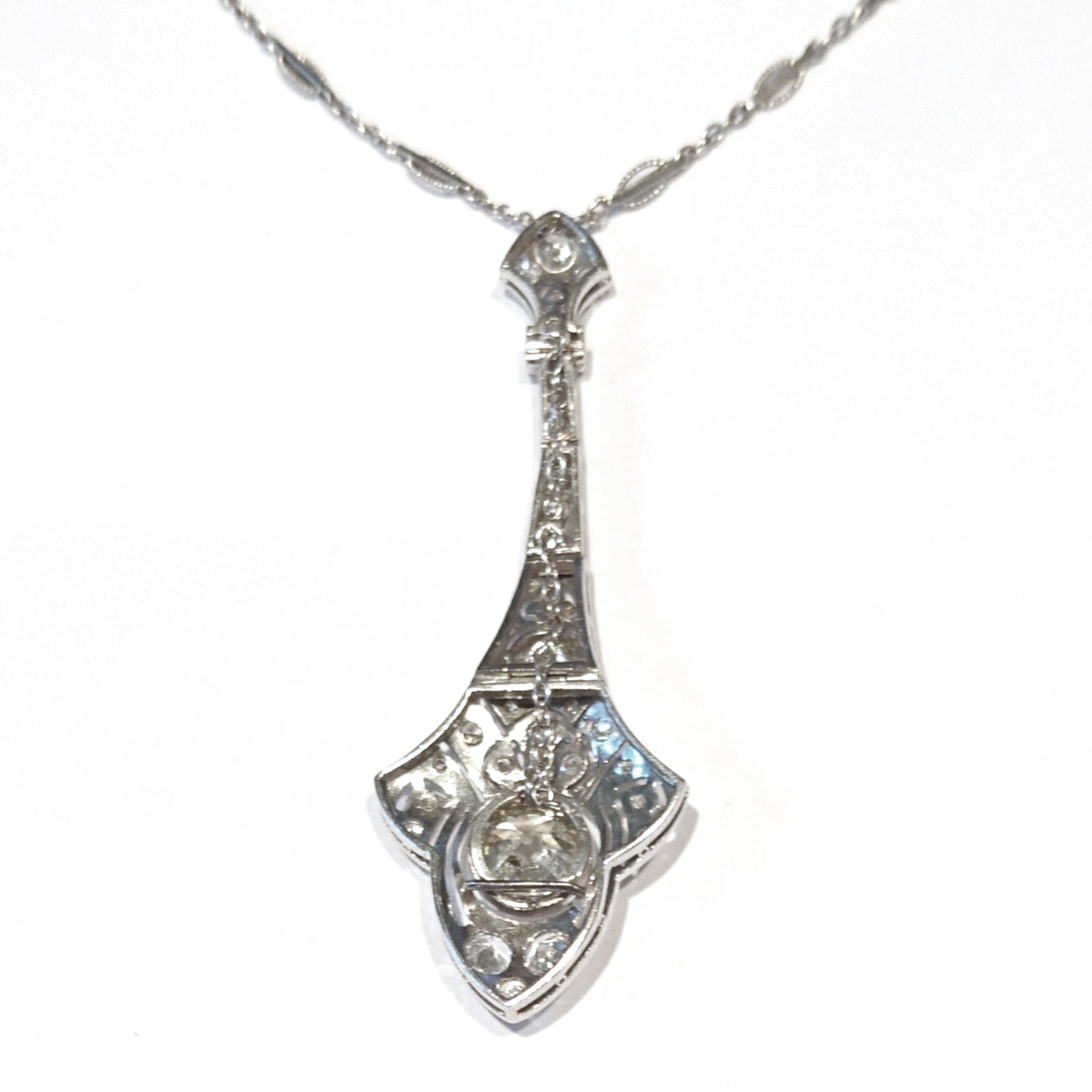 Women's Art Deco Diamond Pendant and Platinum Chain, Approximately 4.35ct of Diamonds