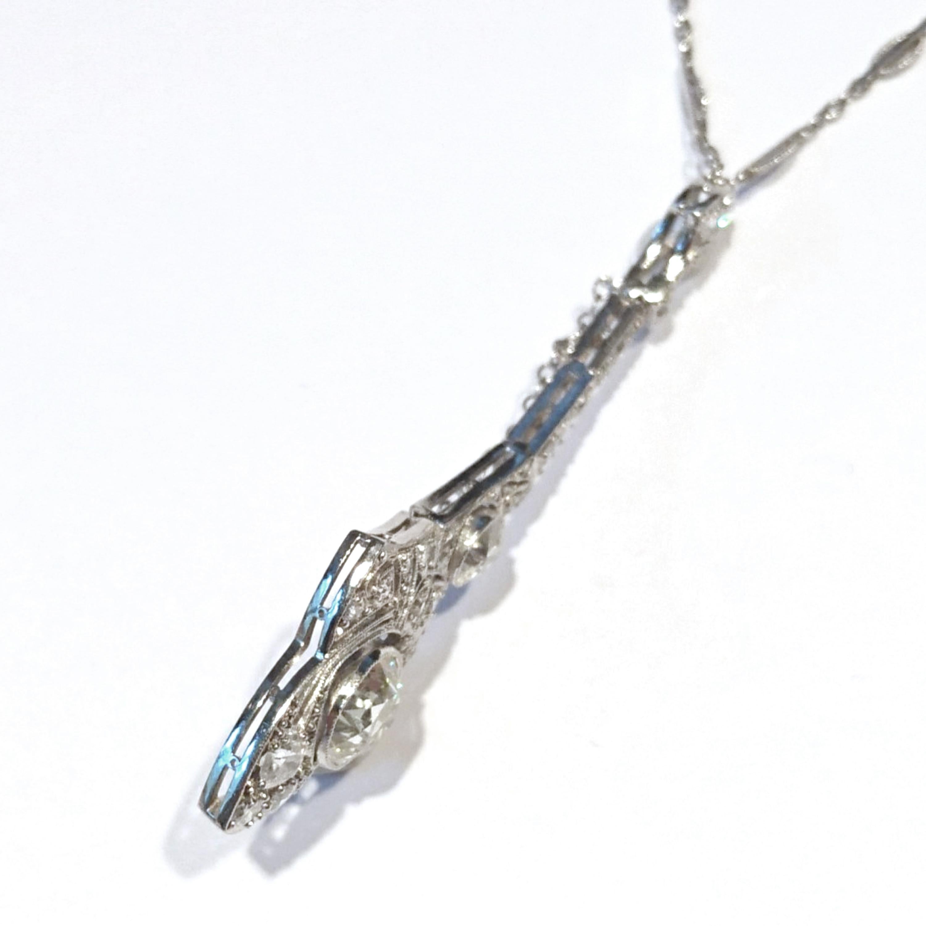 Art Deco Diamond Pendant and Platinum Chain, Approximately 4.35ct of Diamonds 1