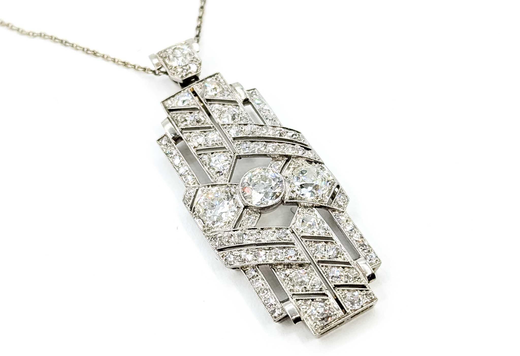 Art Deco Diamant-Anhänger aus Platin (Alteuropäischer Schliff) im Angebot