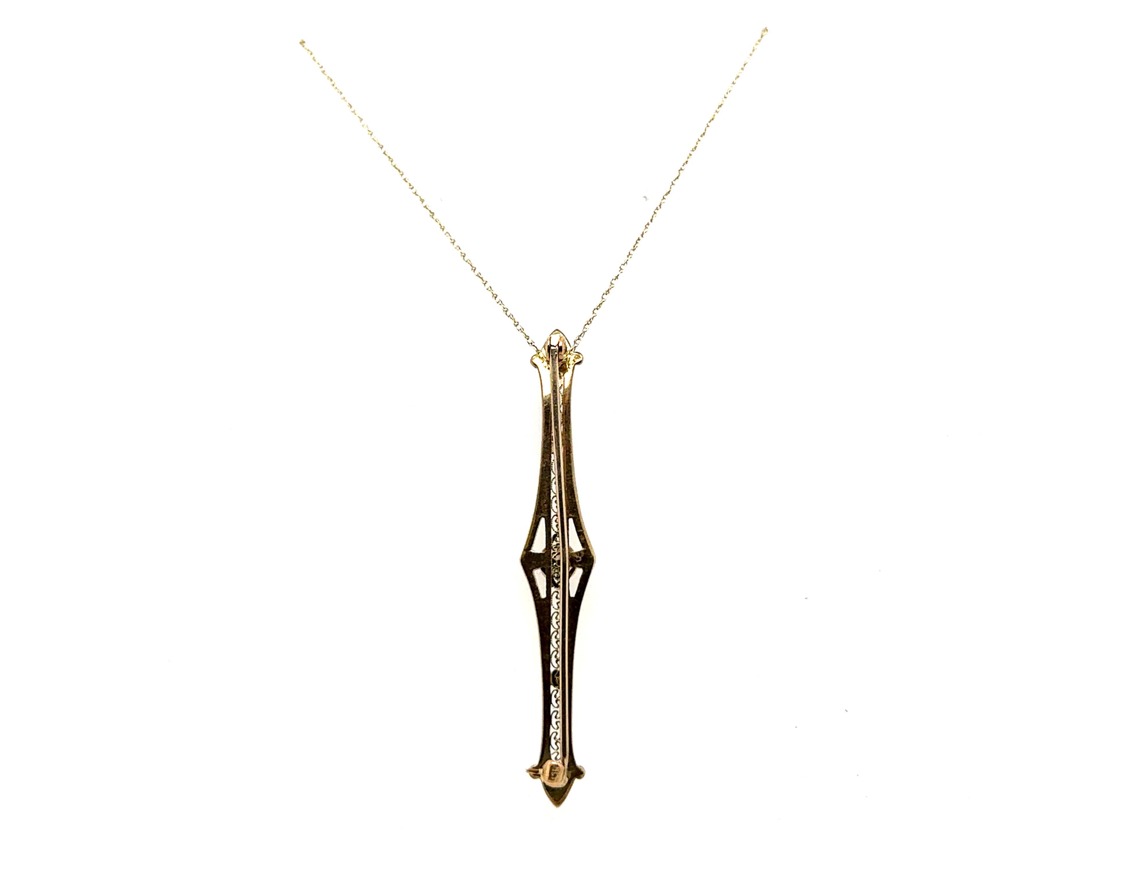 Round Cut Art Deco Diamond Pendant Mined .21ct Original 1920s Antique Two Tone Gold For Sale