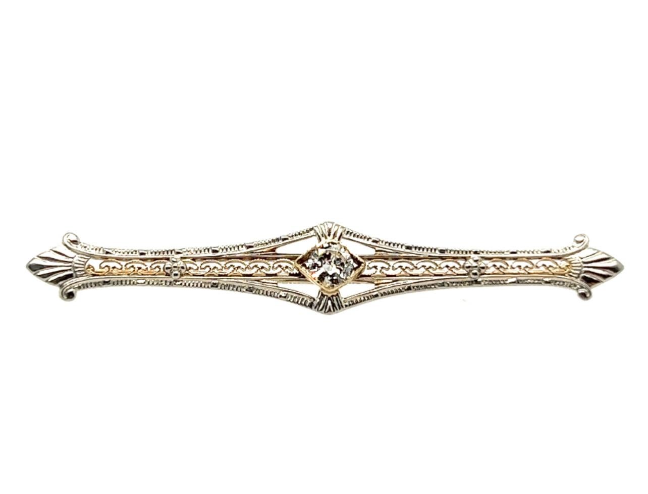 Art Deco Diamond Pendant Mined .21ct Original 1920s Antique Two Tone Gold In Excellent Condition For Sale In Dearborn, MI