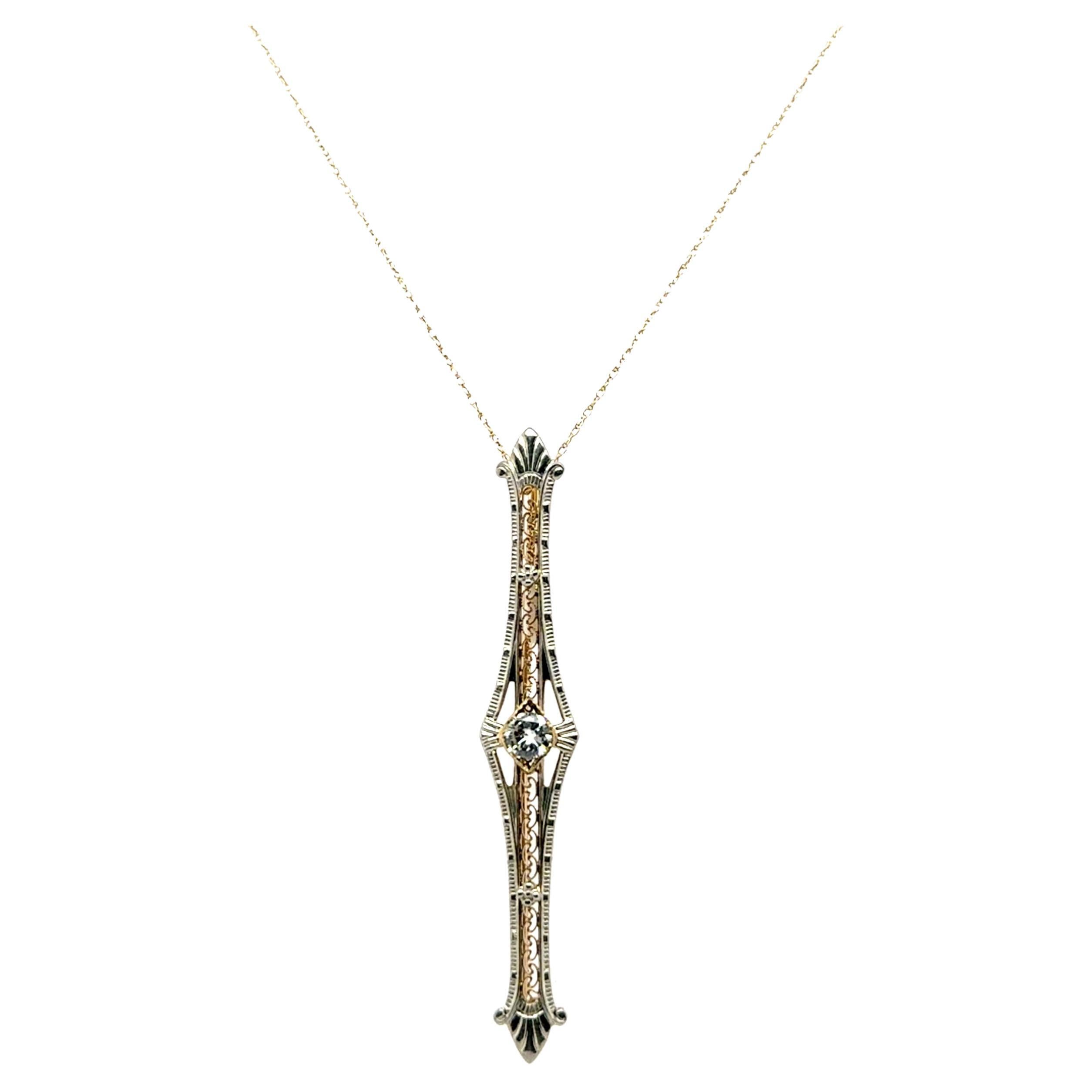 Art Deco Diamond Pendant Mined .21ct Original 1920s Antique Two Tone Gold For Sale