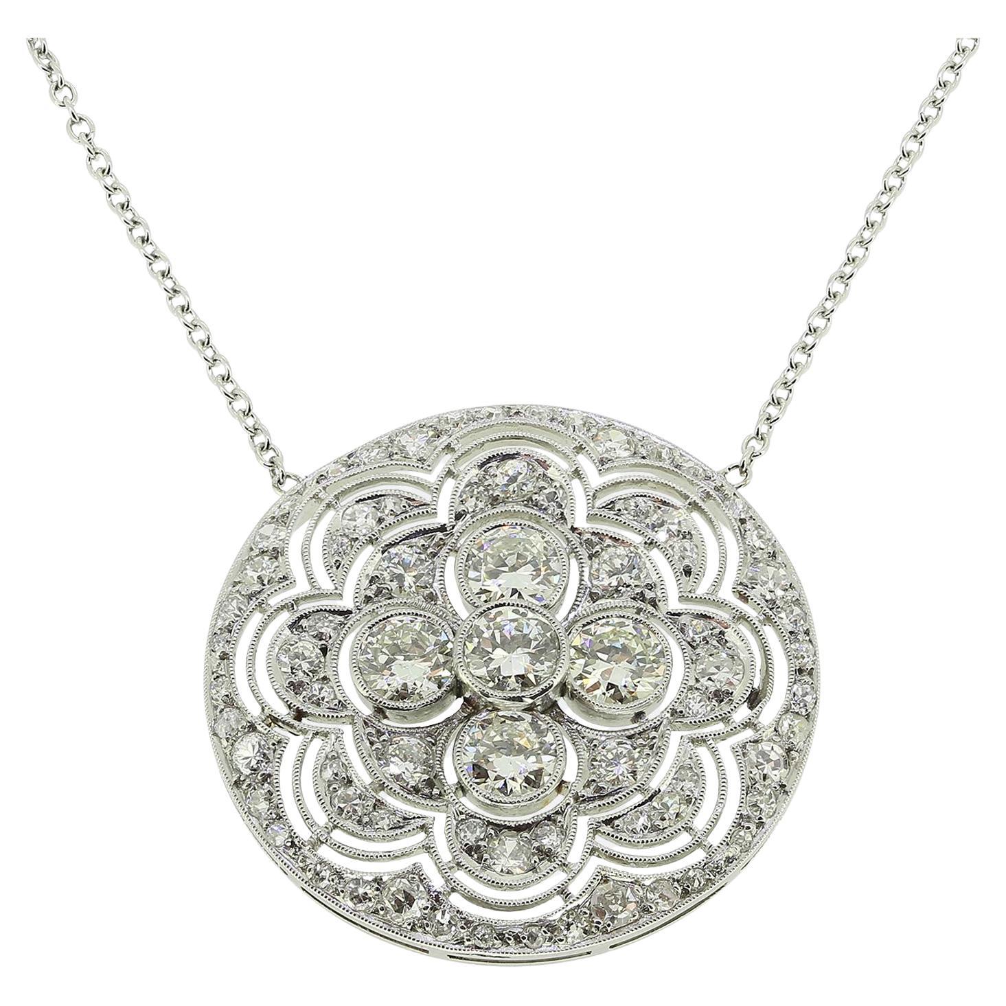 Art Deco Diamond Pendant Necklace For Sale