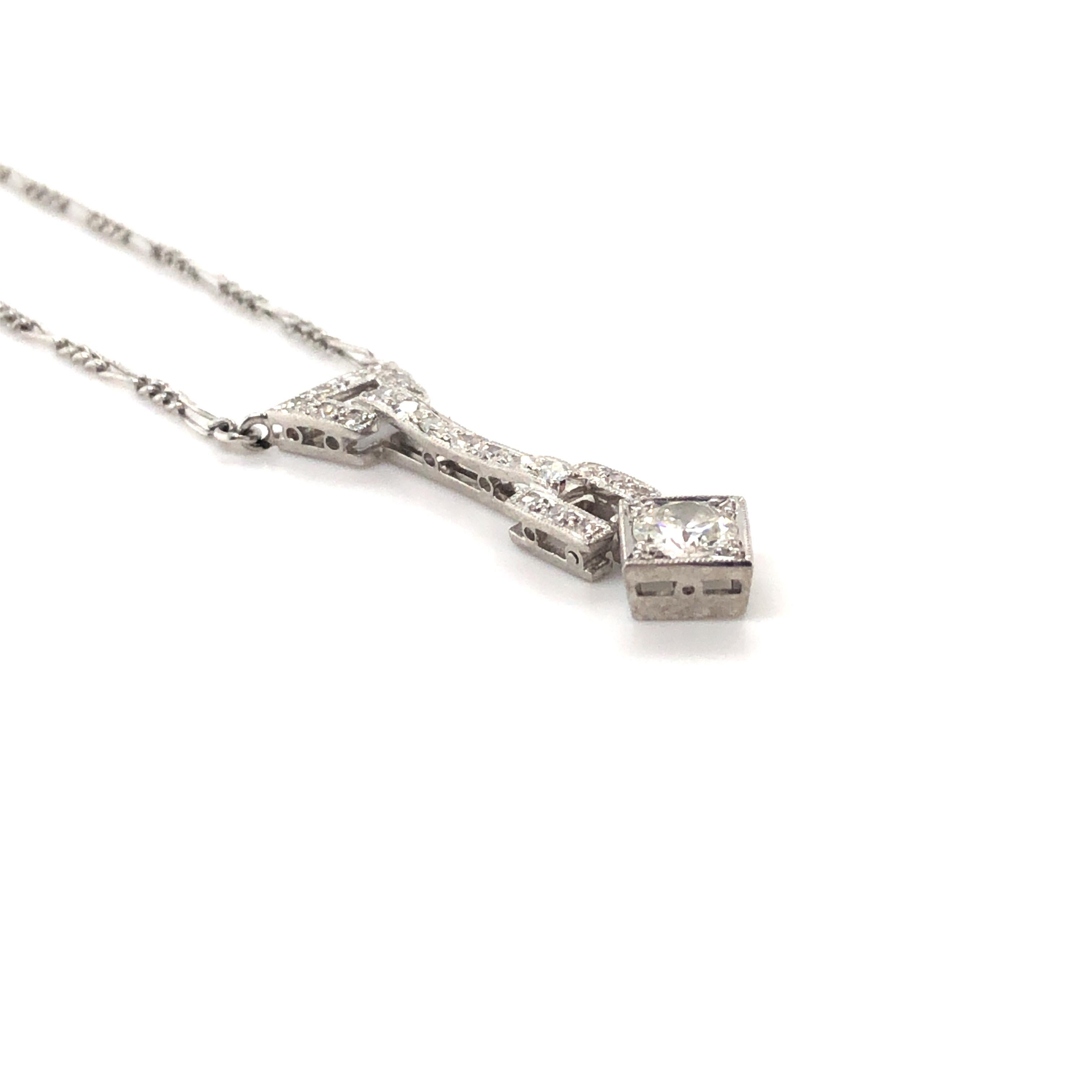 Women's or Men's Art Deco Diamond Pendant Necklace in Platinum 950