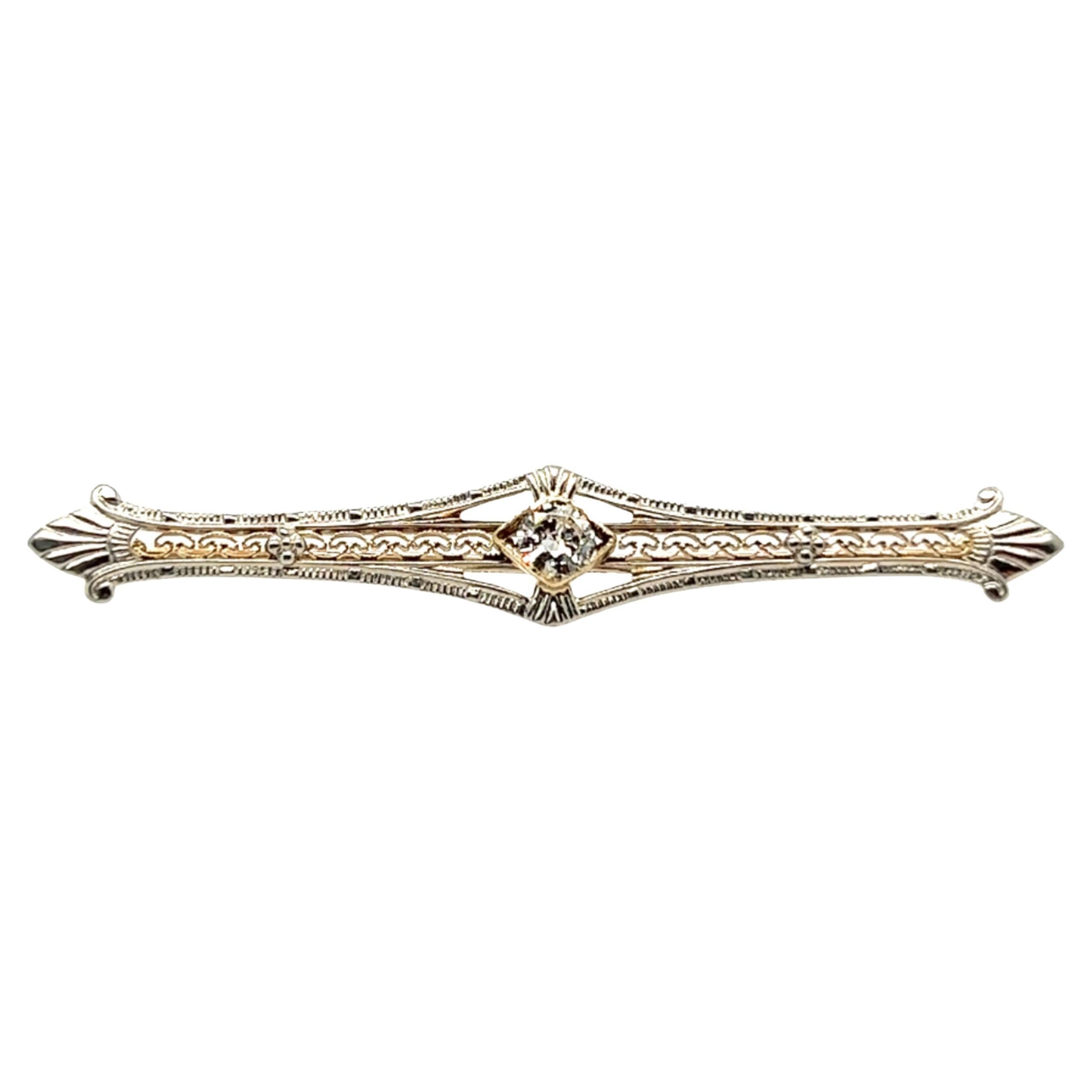 Art Deco Diamond Pin .21ct Original 1920s Antique Brooch Two Tone Gold