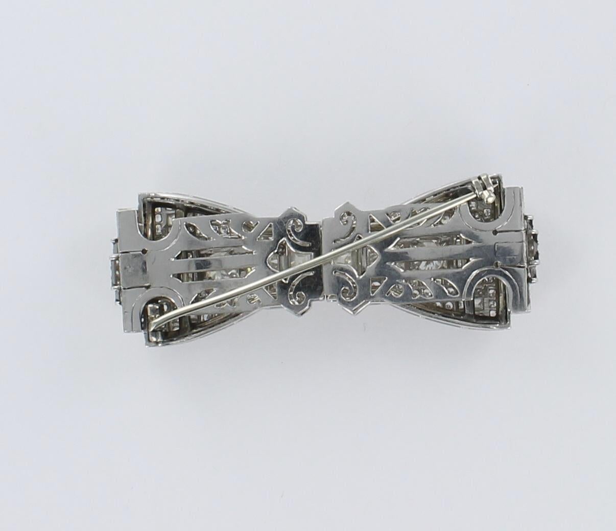 Asscher Cut Art Deco Diamond Pin, Clip in Platinum For Sale