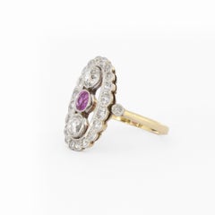 Art Deco Diamond Pink Sapphire Ring in Yellow Gold