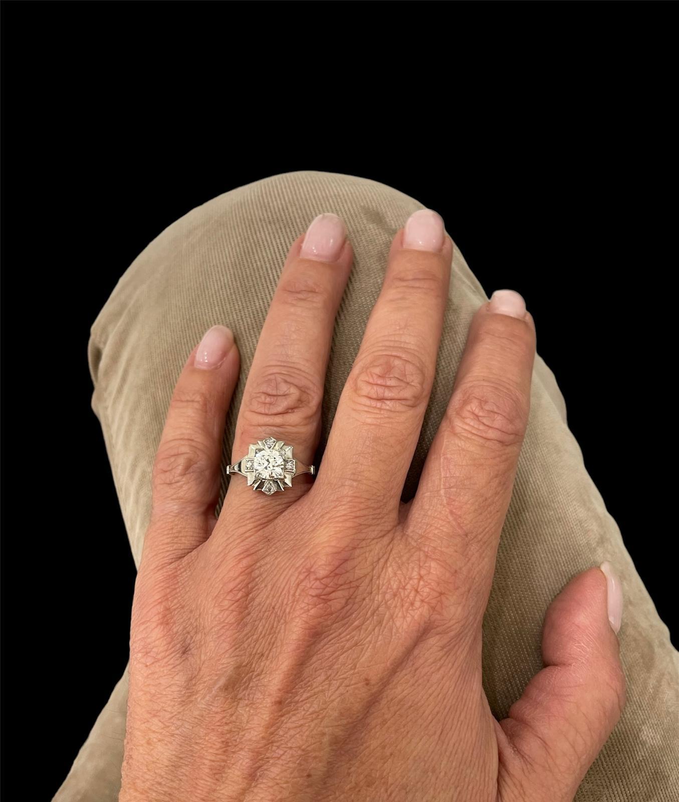 Art Deco Diamond Plaque Filigree Engagement Ring For Sale 5