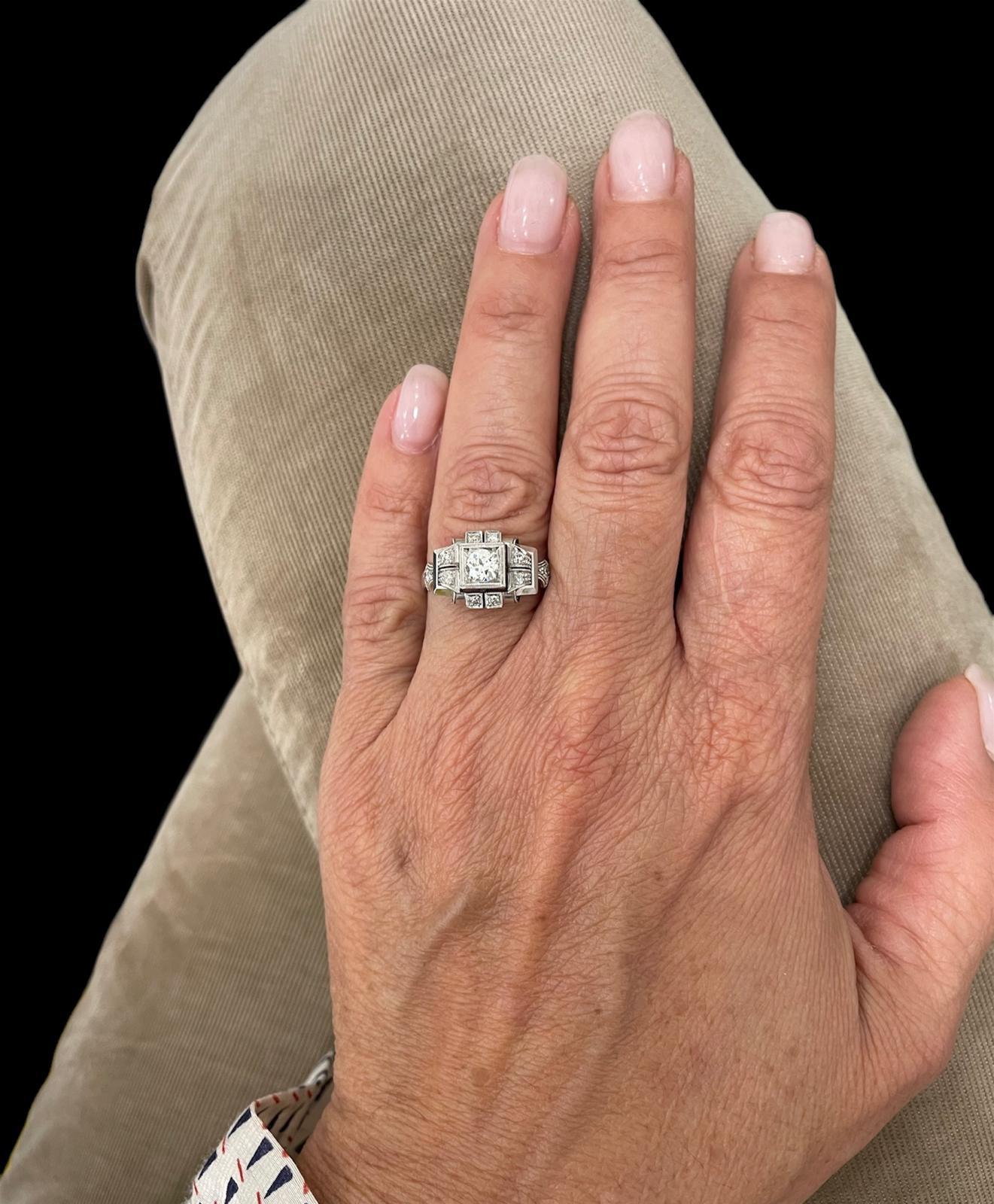 Art Deco Diamond Plaque Filigree Engagement Ring For Sale 6