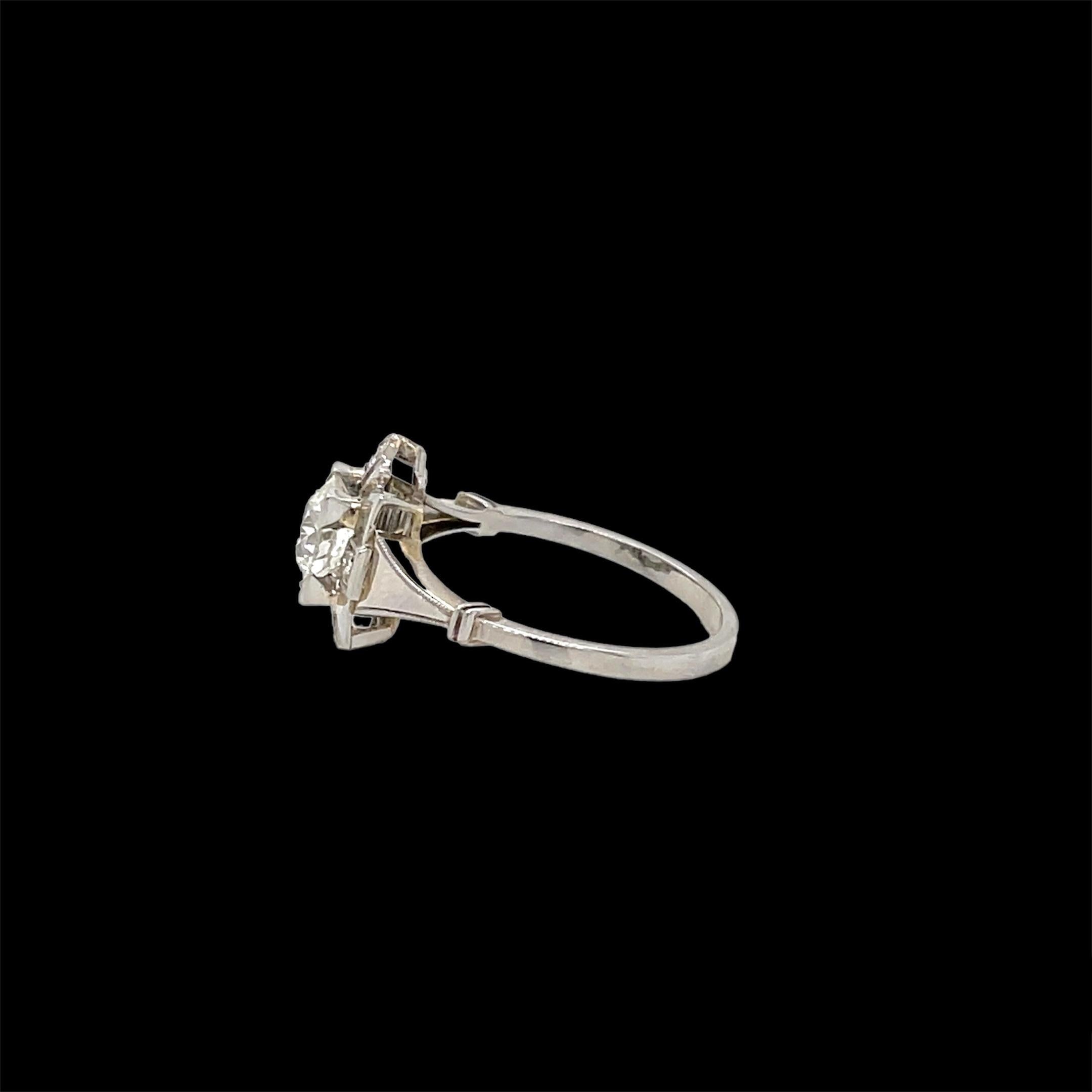 Old European Cut Art Deco Diamond Plaque Filigree Engagement Ring For Sale