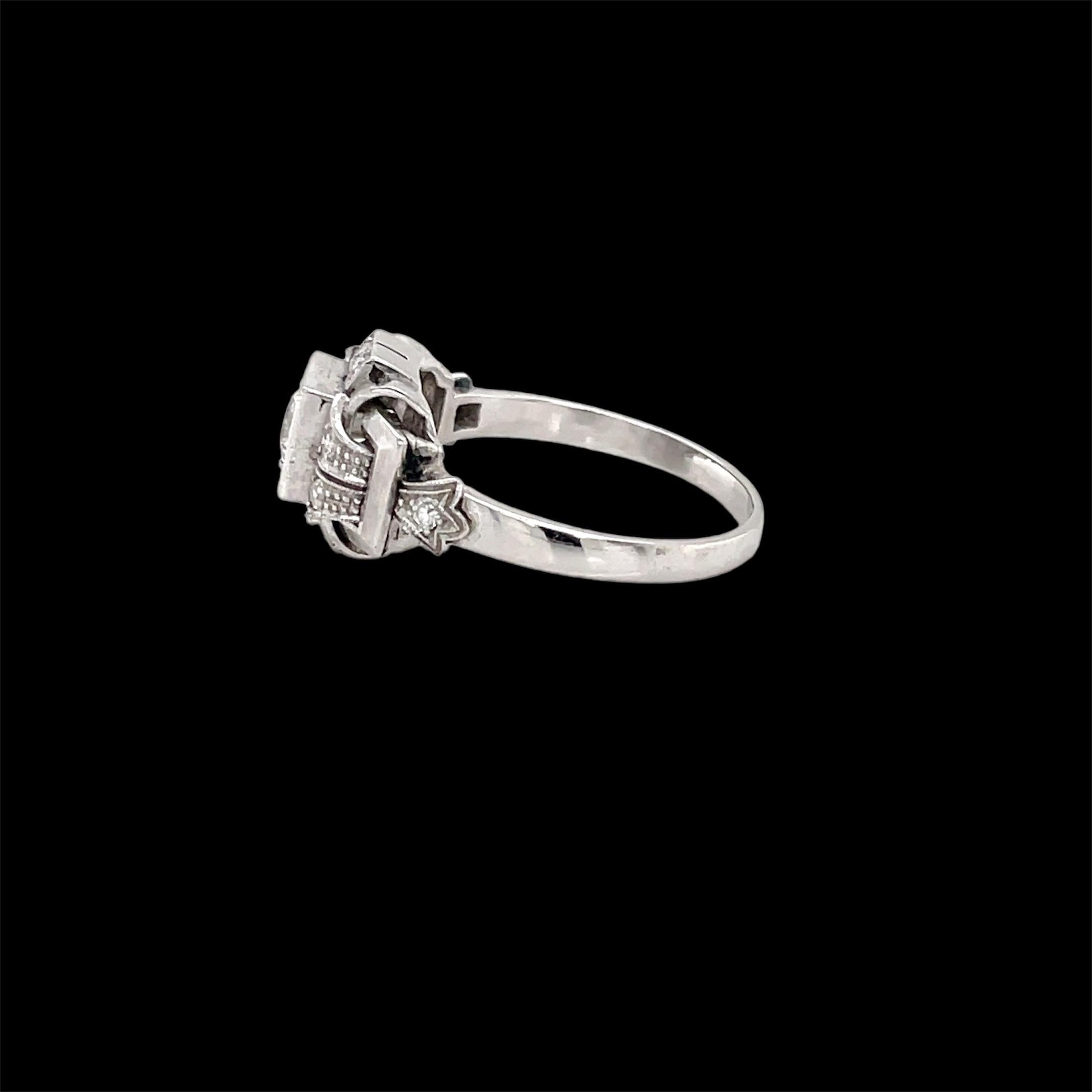 Women's or Men's Art Deco Diamond Plaque Filigree Engagement Ring For Sale