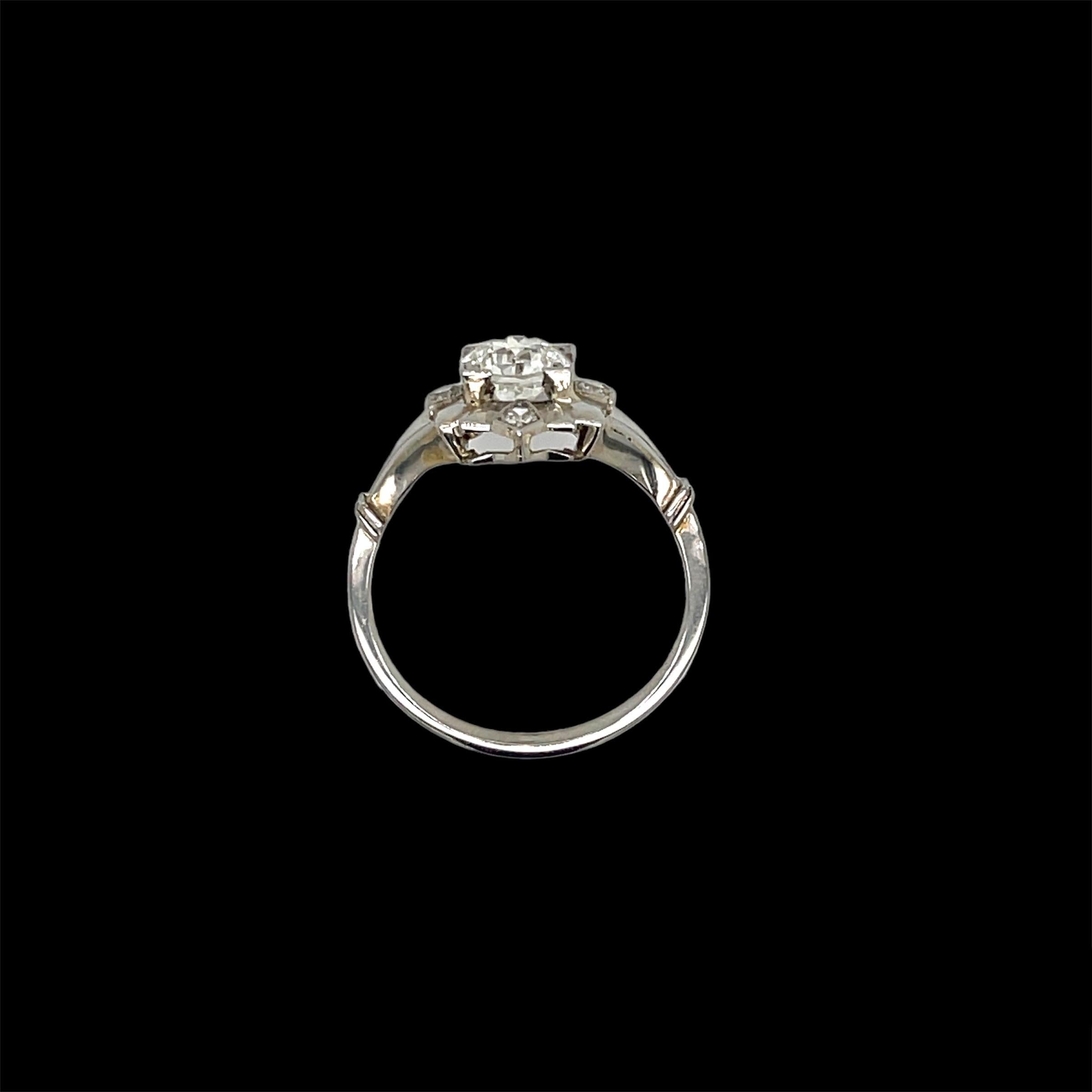 Art Deco Diamond Plaque Filigree Engagement Ring For Sale 1
