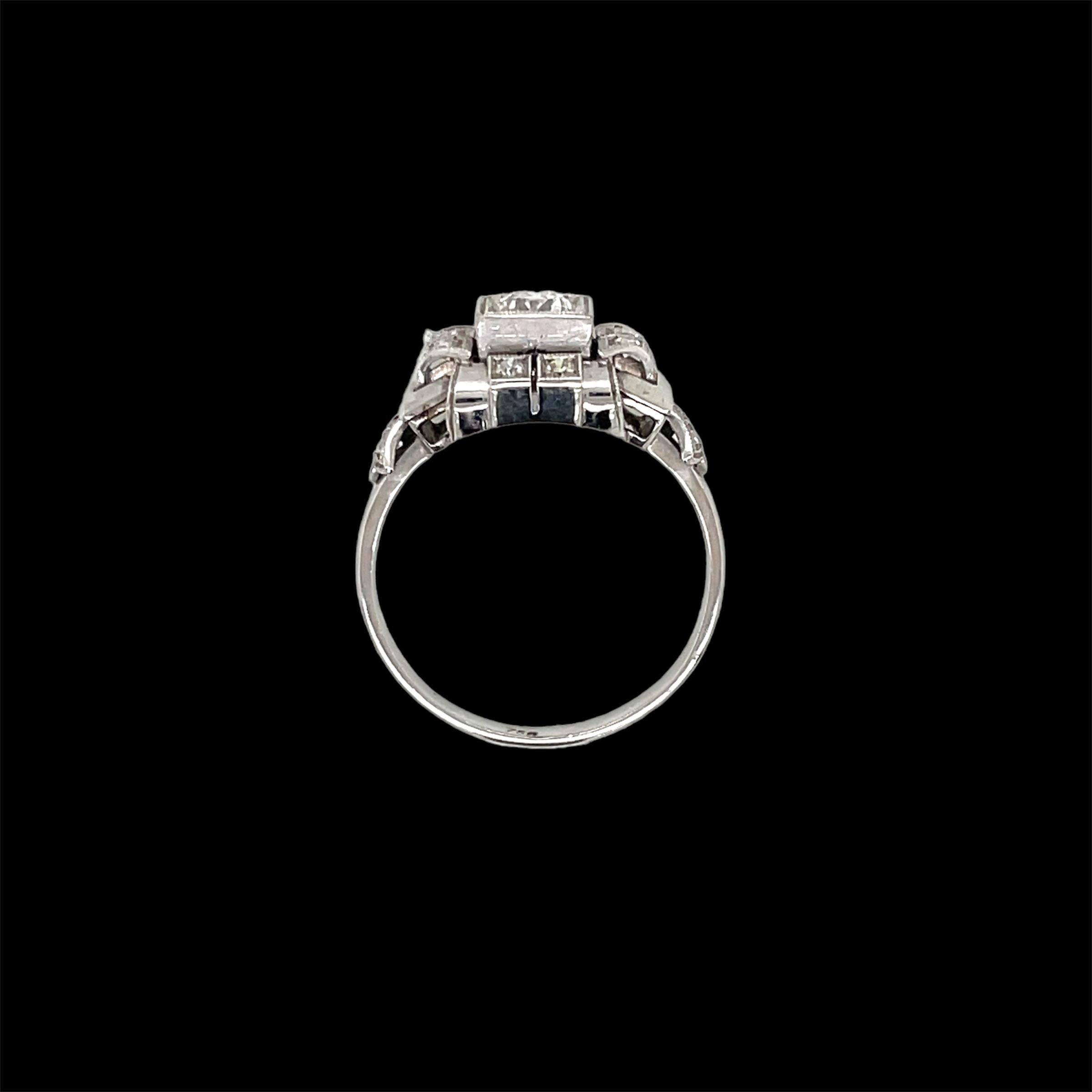 Art Deco Diamond Plaque Filigree Engagement Ring For Sale 1