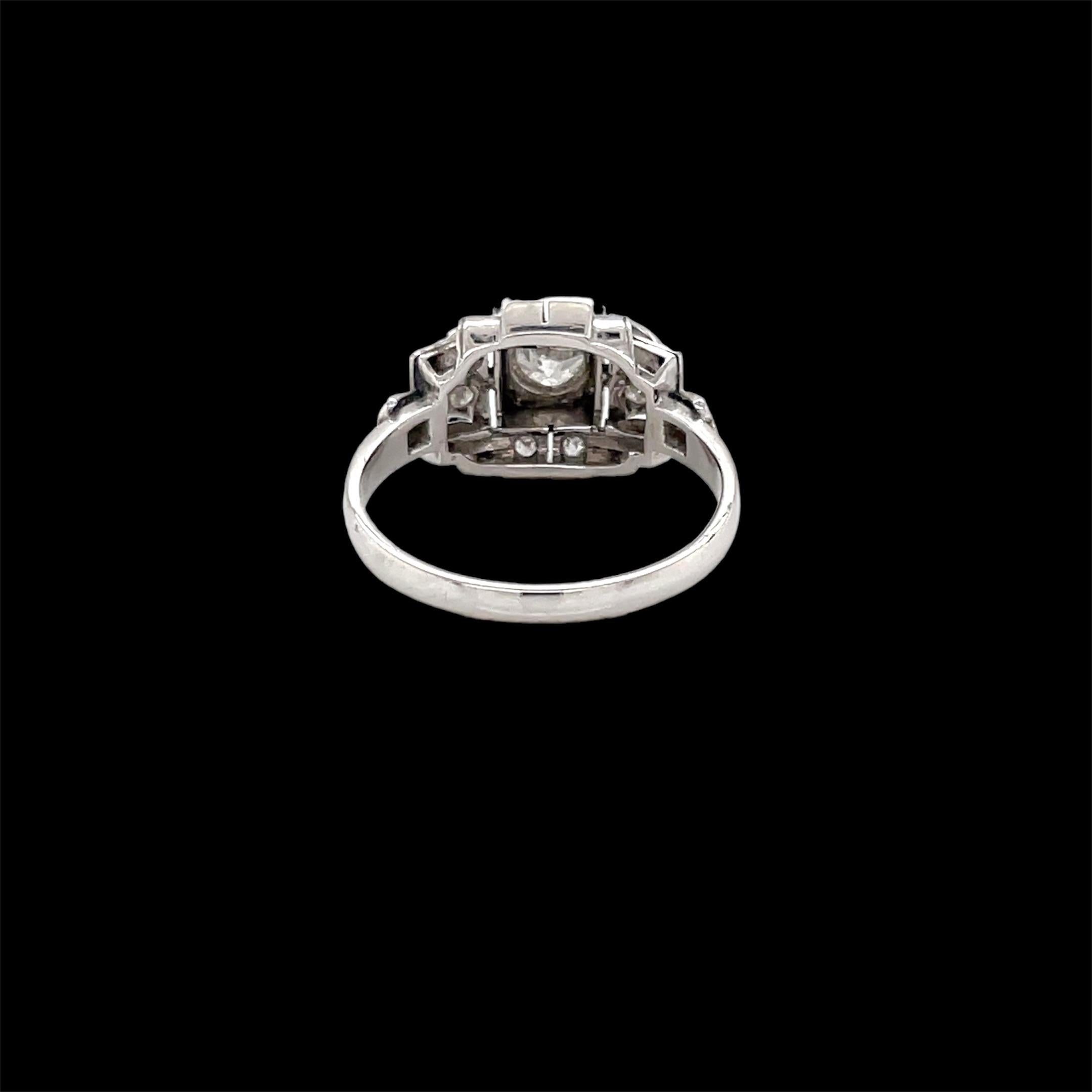 Art Deco Diamond Plaque Filigree Engagement Ring For Sale 2