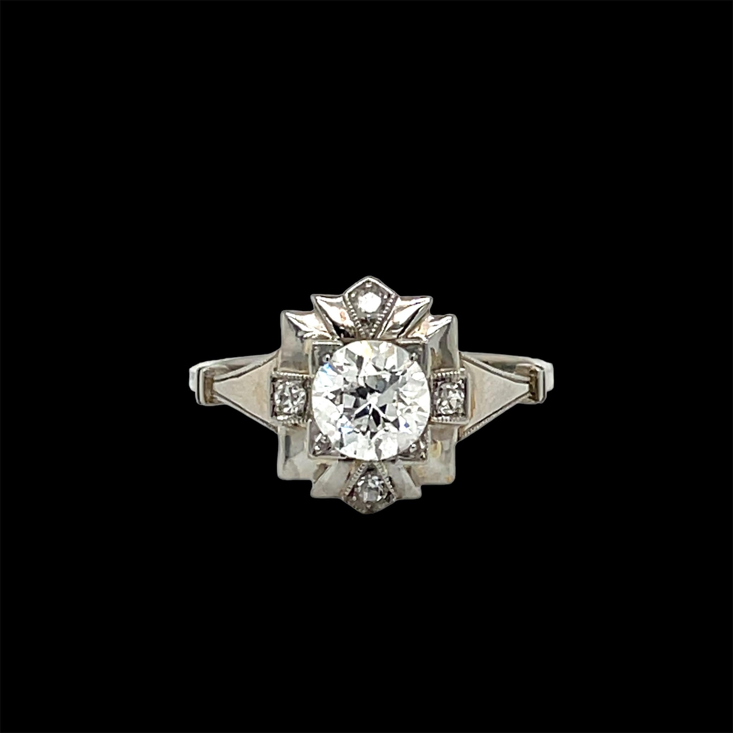 Art Deco Diamond Plaque Filigree Engagement Ring For Sale 2