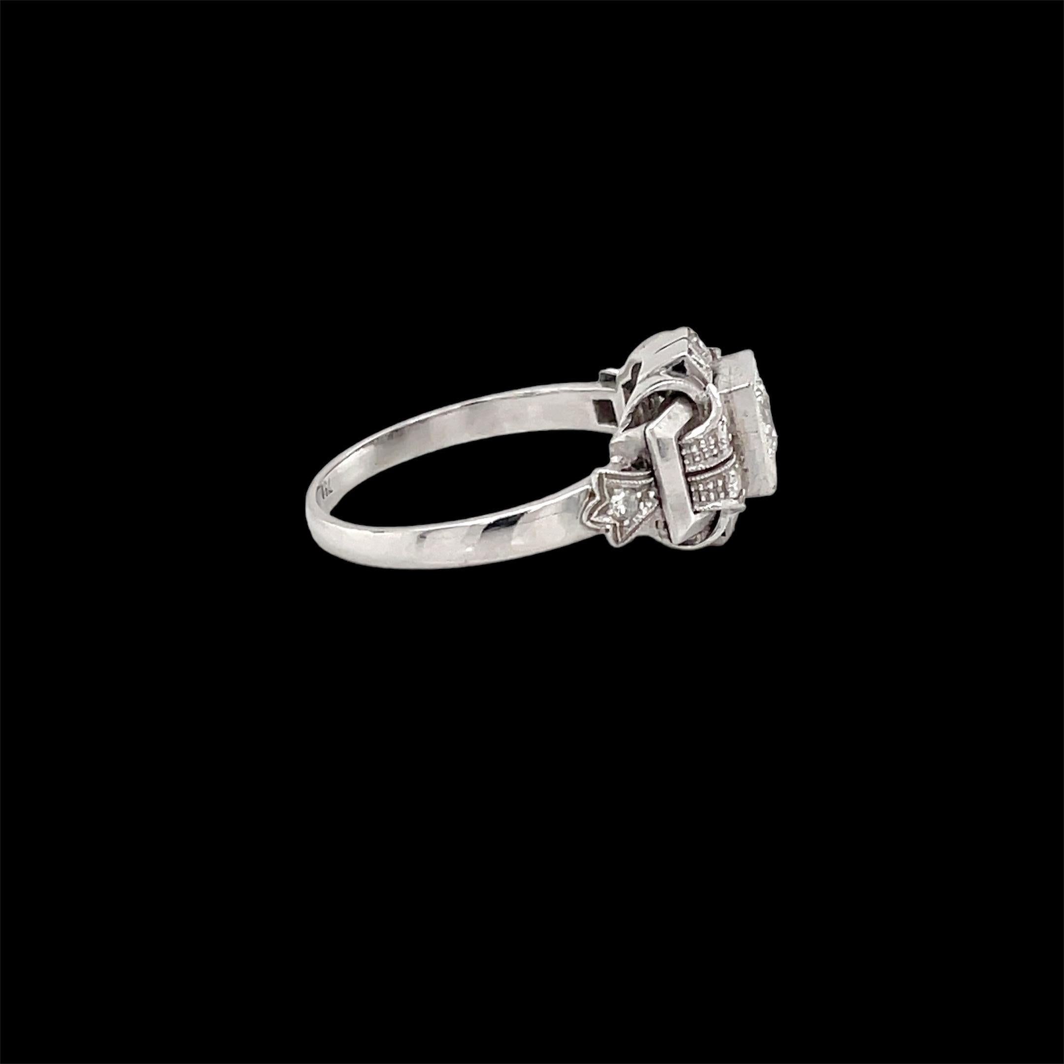 Art Deco Diamond Plaque Filigree Engagement Ring For Sale 3