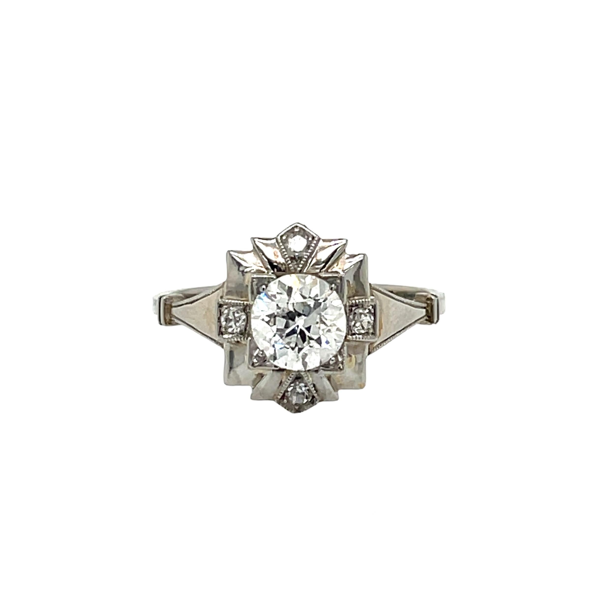 Art Deco Diamond Plaque Filigree Engagement Ring For Sale 3