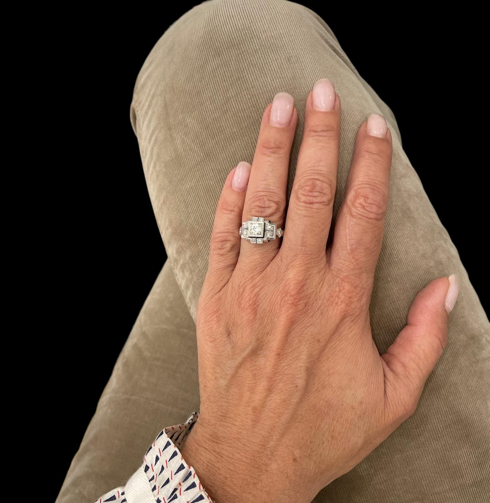 Art Deco Diamond Plaque Filigree Engagement Ring For Sale 4