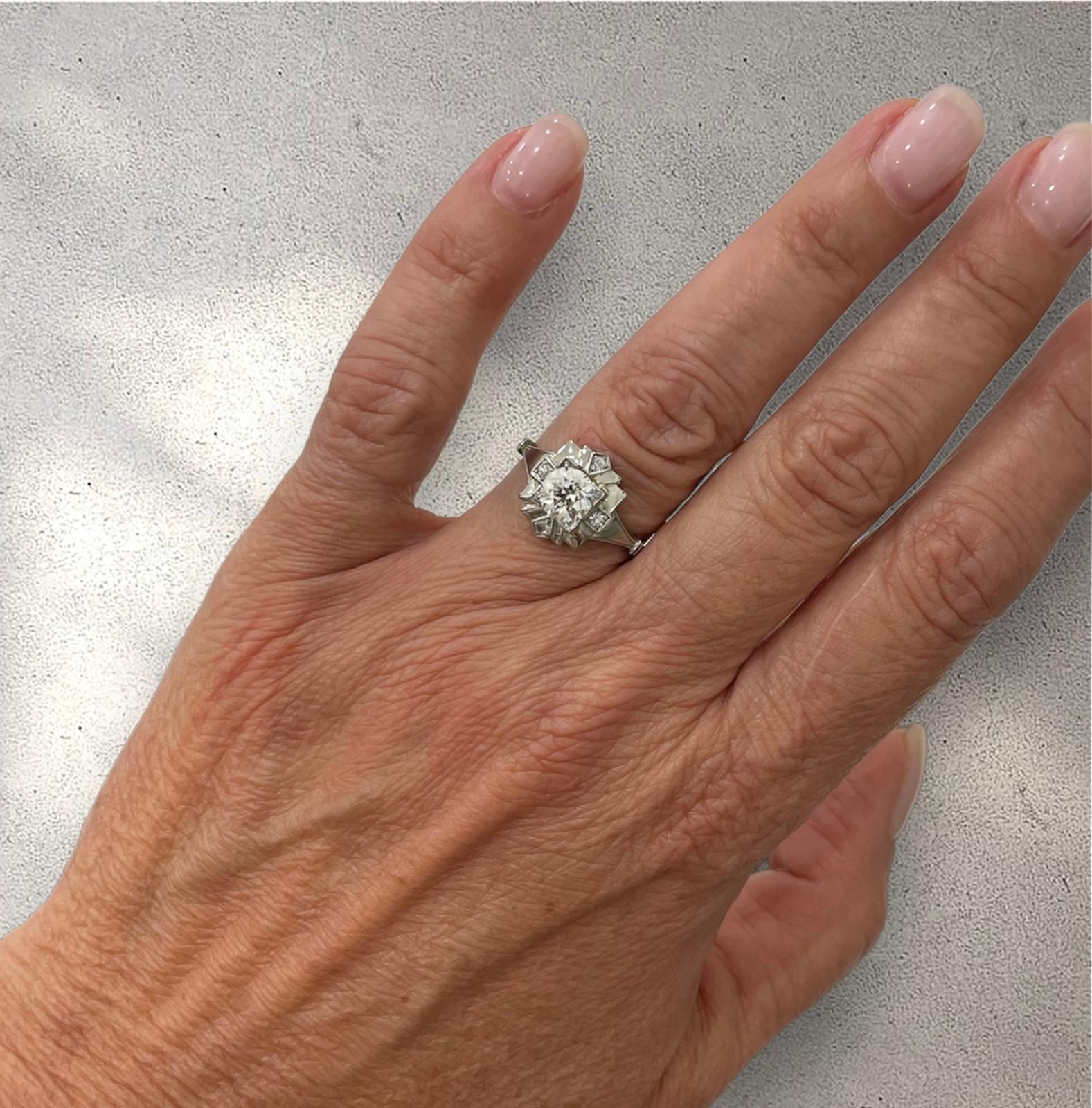 Art Deco Diamond Plaque Filigree Engagement Ring For Sale 4