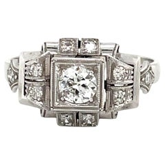 Antique Art Deco Diamond Plaque Filigree Engagement Ring