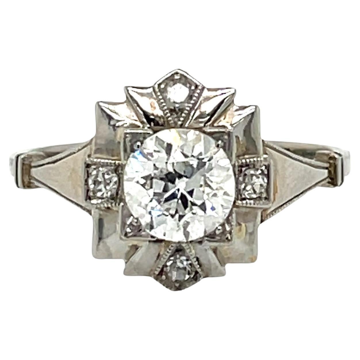 Art Deco Diamond Plaque Filigree Engagement Ring For Sale
