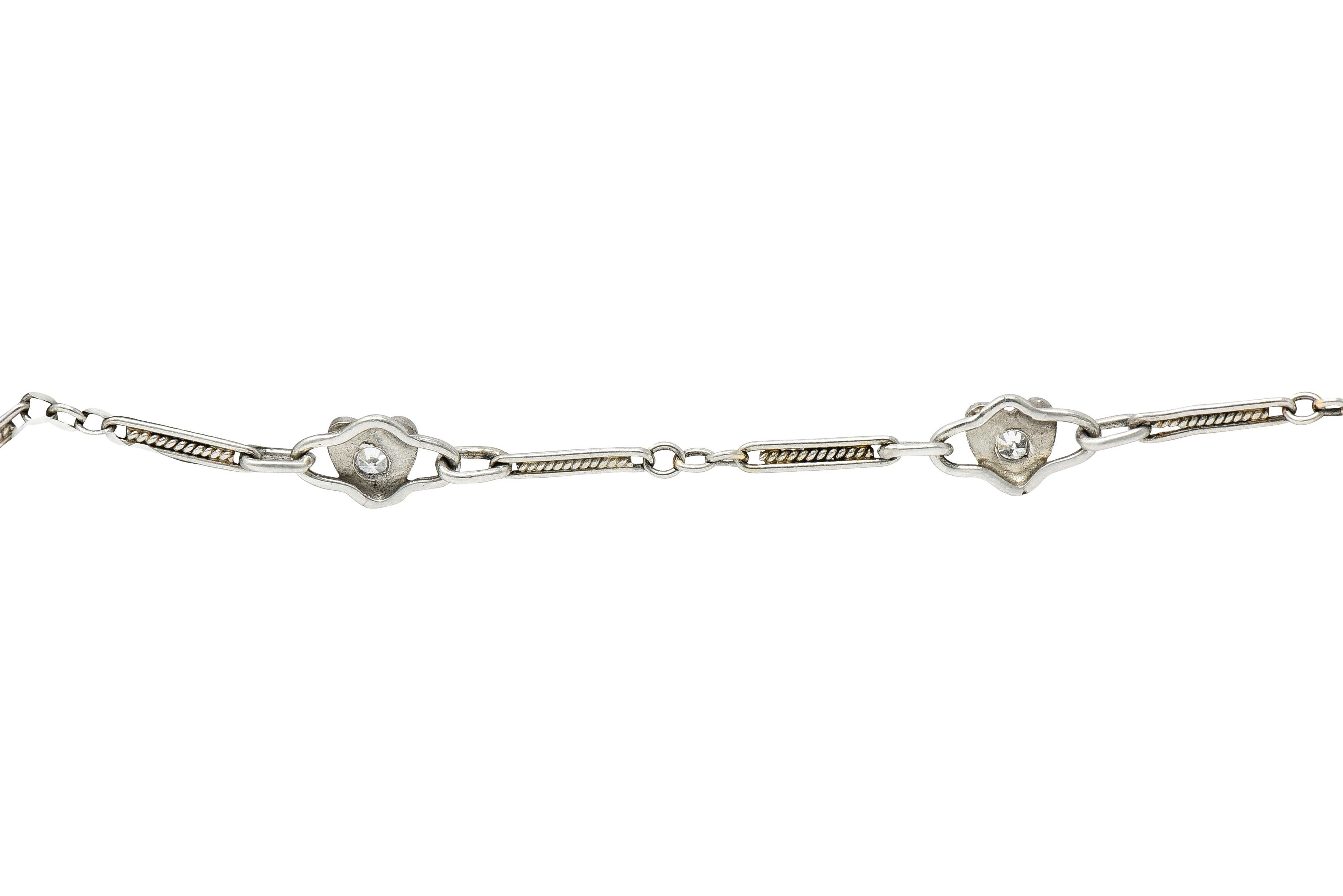 Art Deco Diamond Platinum 14 Karat White Gold Heart Wedding Engagement Bracelet For Sale 2