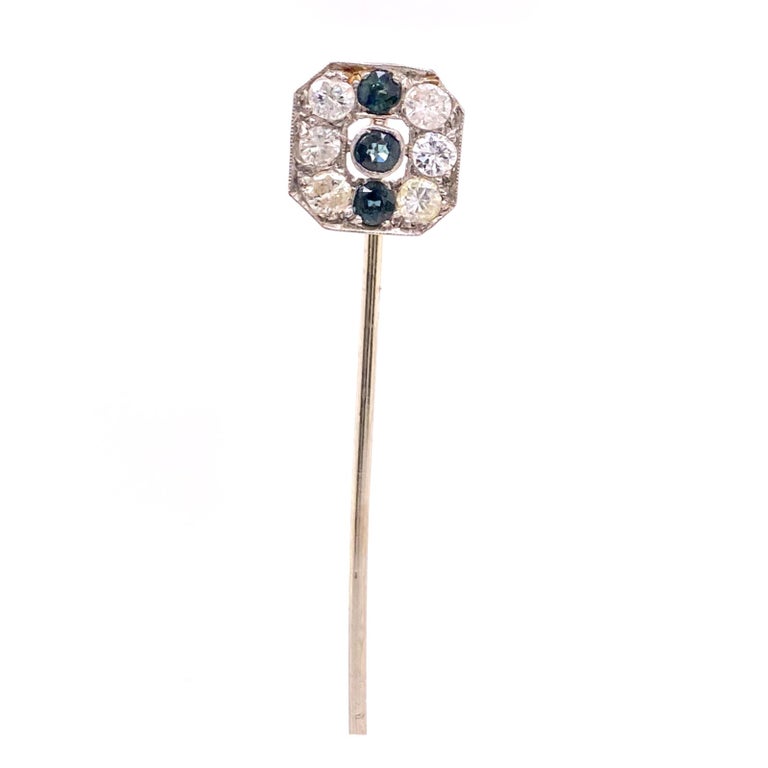 Art Deco Diamond Platinum 14 Karat Yellow Gold Stick Pin at 1stDibs