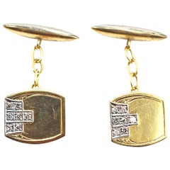 Art Deco Diamond Platinum 18 Karat Gold Cufflinks