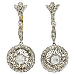 Art Deco Diamond Platinum 18 Karat Gold Drop Earrings